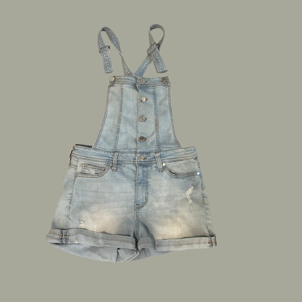 VINTAGE 90s GUESS Denim Shortalls Overalls Women's Size 27  Light Wash Destroyed - Picture 7 of 14